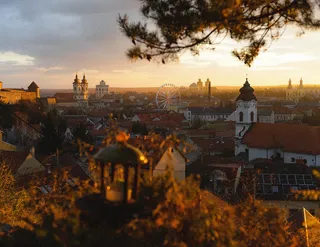 The city of Eger in Hungary is seen from an elevation.