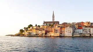 A Croatia Secret Tip: The town of Rovinj on the coast of Croatia photographed from the sea
