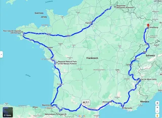 Our route for your France tour on Google Maps is shown.